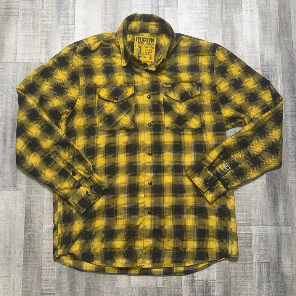 Dixxon Flannel Company Anniversary Edition Yellow Black Plaid Long Sleeve Sz L